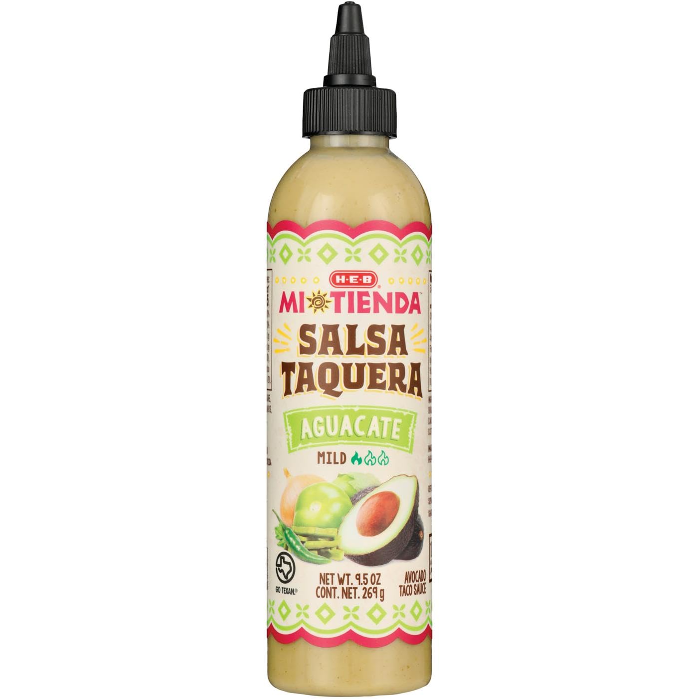 H?E?B Mi Tienda Salsa Taquera Aguacate, Avocado Taco Hot Sauce, 9.5 oz (Pack of 2)
