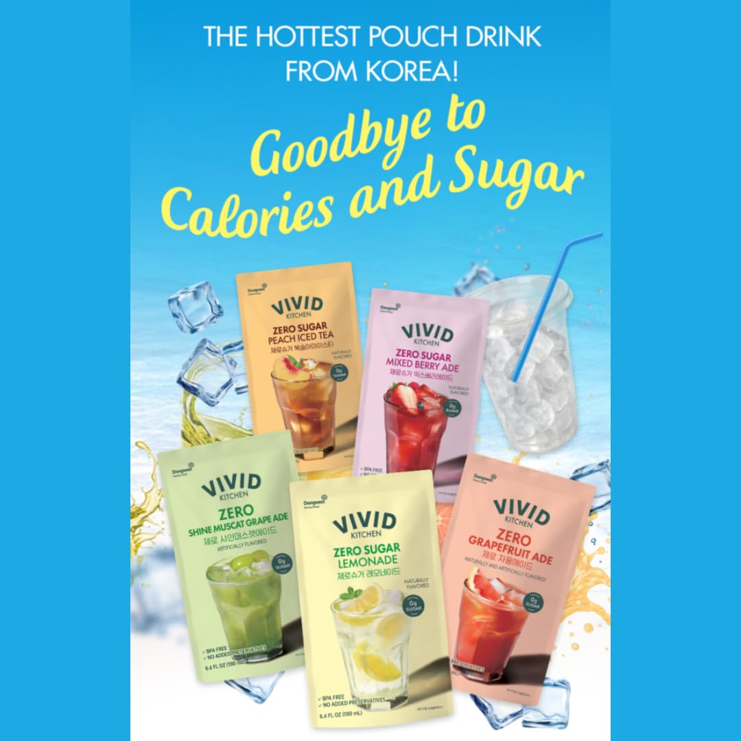 VIVID KITCHEN | Mixed Berry Ade Pouch drinks - Zero Sugar, Zero Calories | Korean Convenience Store Drink | No Artificial Preservatives or Corn Syrup