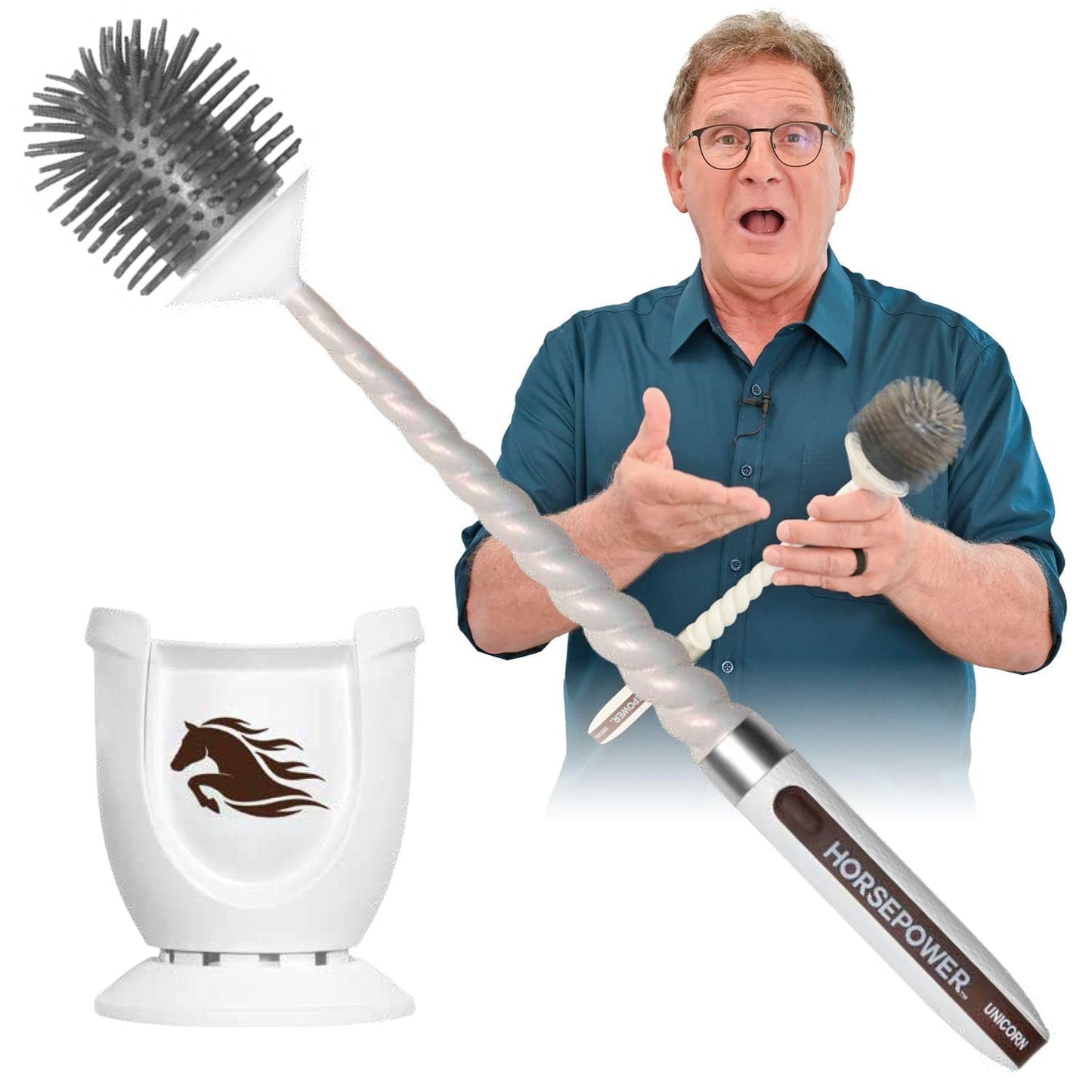 Horsepower Unicorn AS SEEN ON TV, Motorized Toilet Brush, Powerful Spinning Action, 360 Degree Cleaning (Unicorn Original)