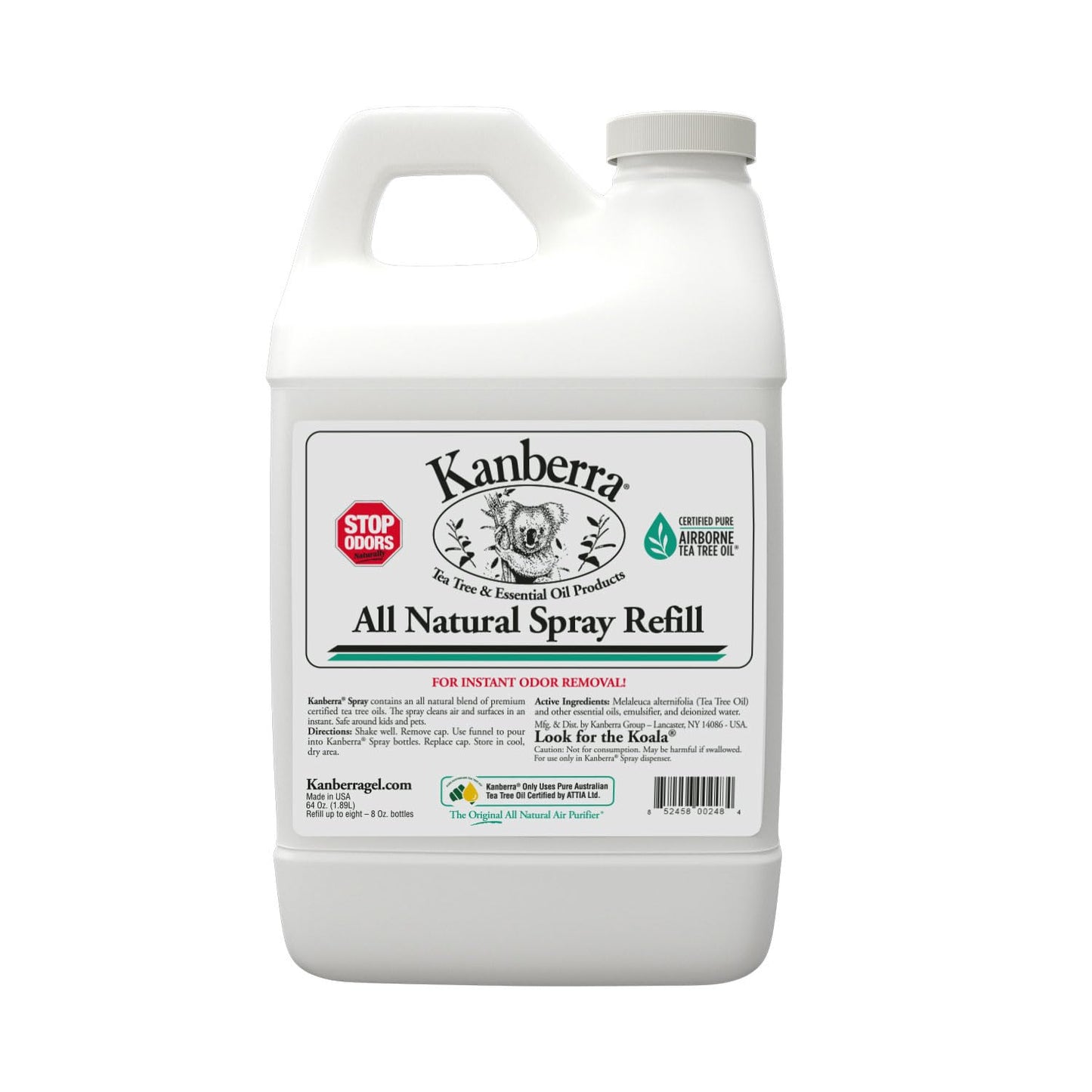 Kanberra Spray Refill - 64 oz. - All-Natural Odor Eliminator & Air Freshener for Home, Car, RV, Boat, Gym Bag | Eco-Friendly, Long-Lasting Tea Tree