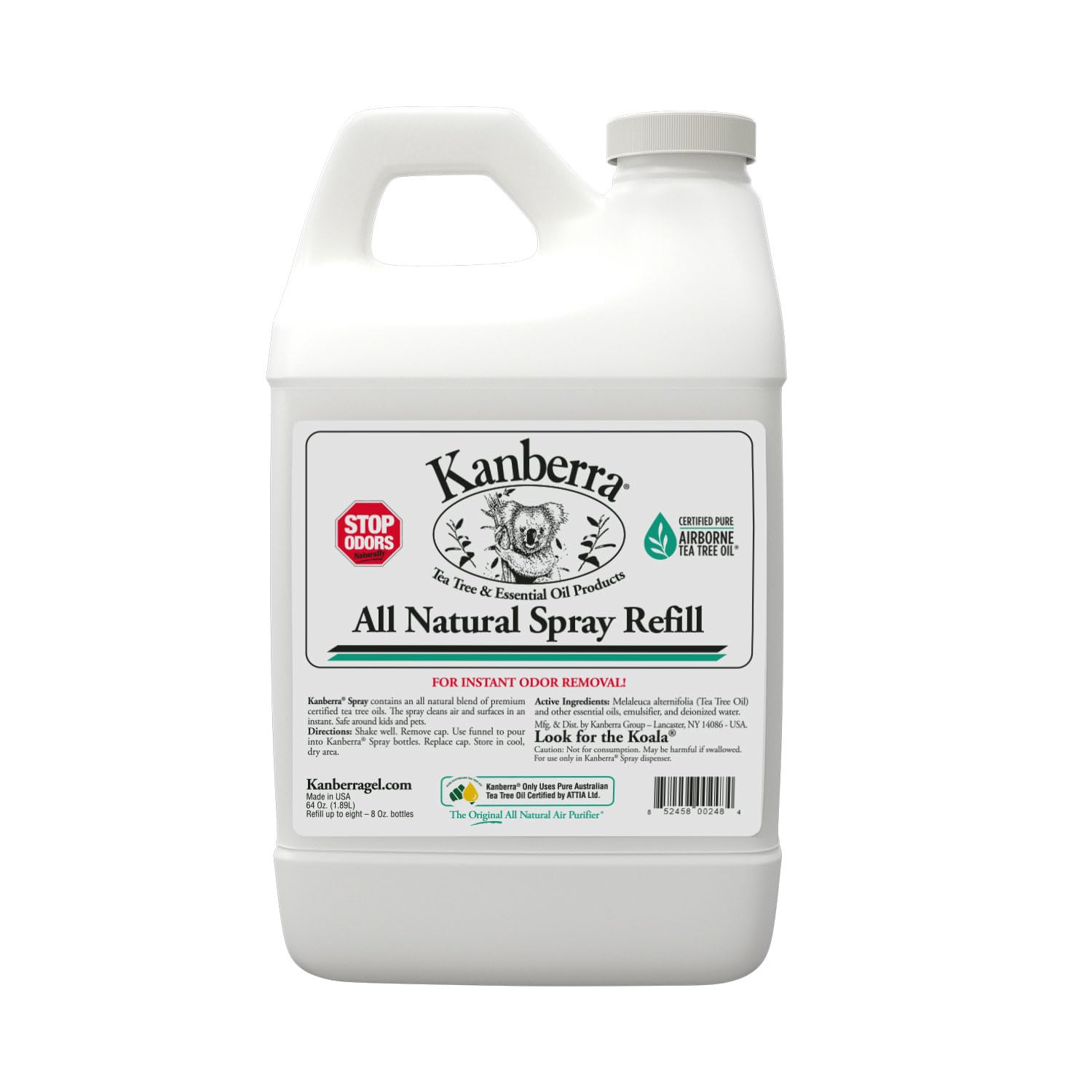 Kanberra Spray Refill - 64 oz. - All-Natural Odor Eliminator & Air Freshener for Home, Car, RV, Boat, Gym Bag | Eco-Friendly, Long-Lasting Tea Tree