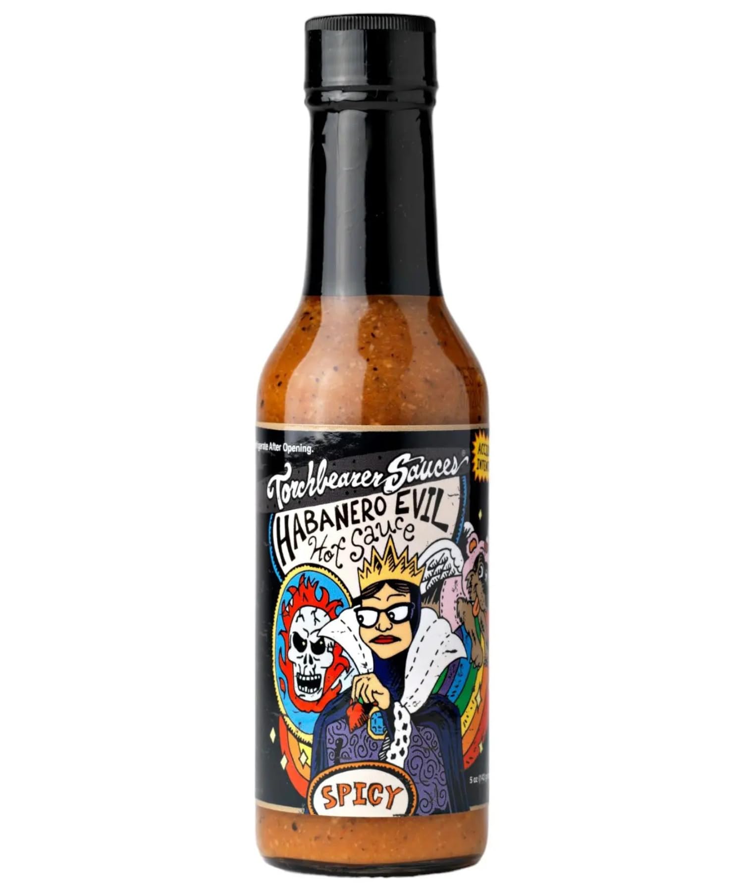 Torchbearer Sauces Habanero Evil Hot Sauce 5oz, Medium Spicy Heat Level 4 - All Natural Hot Sauce, Extract-Free, Made in USA