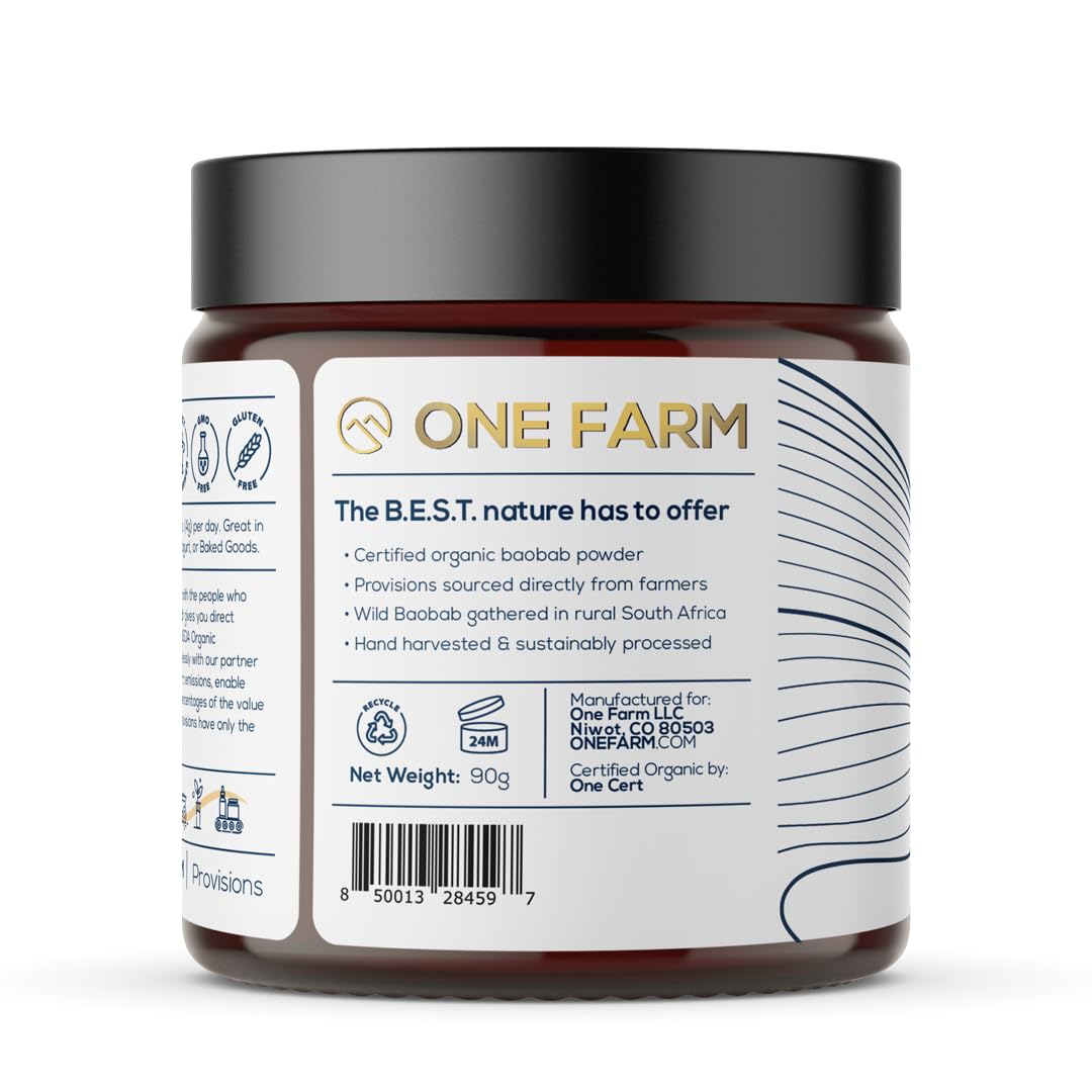 One Farm by WAAYB Organic Baobab Powder Non-GMO, Fair-Trade, Vegan, Gluten Free, Single Origin, 100% South African Baobab, Premium Quality in