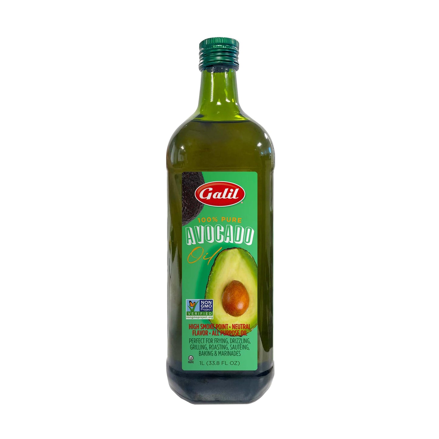 Galil 100% Pure Avocado Oil - High Smoke Point 500°F Non-GMO, Vegan, Halal Certified - Perfect for Cooking, Baking, Sautéing, Dressings & Marinades, Rich in Healthy Fats - 1 Liter Glass Bottle