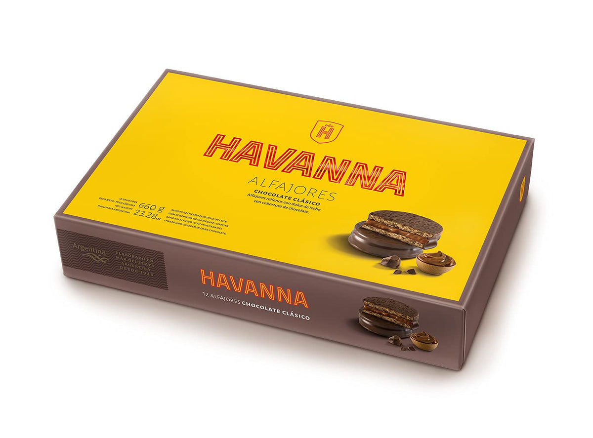 Havanna Alfajores Argentinos - Traditional Argentine Alfajores with Dulce de Leche (Milk caramel), Coated in Semi-Sweet Havanna Chocolate -