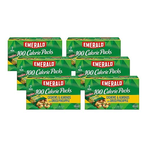 Emerald Nuts Cashews and Almonds with Dried Pineapple, 100 Calorie Packs, 7 Count, 4.97 Oz (Pack of 6)
