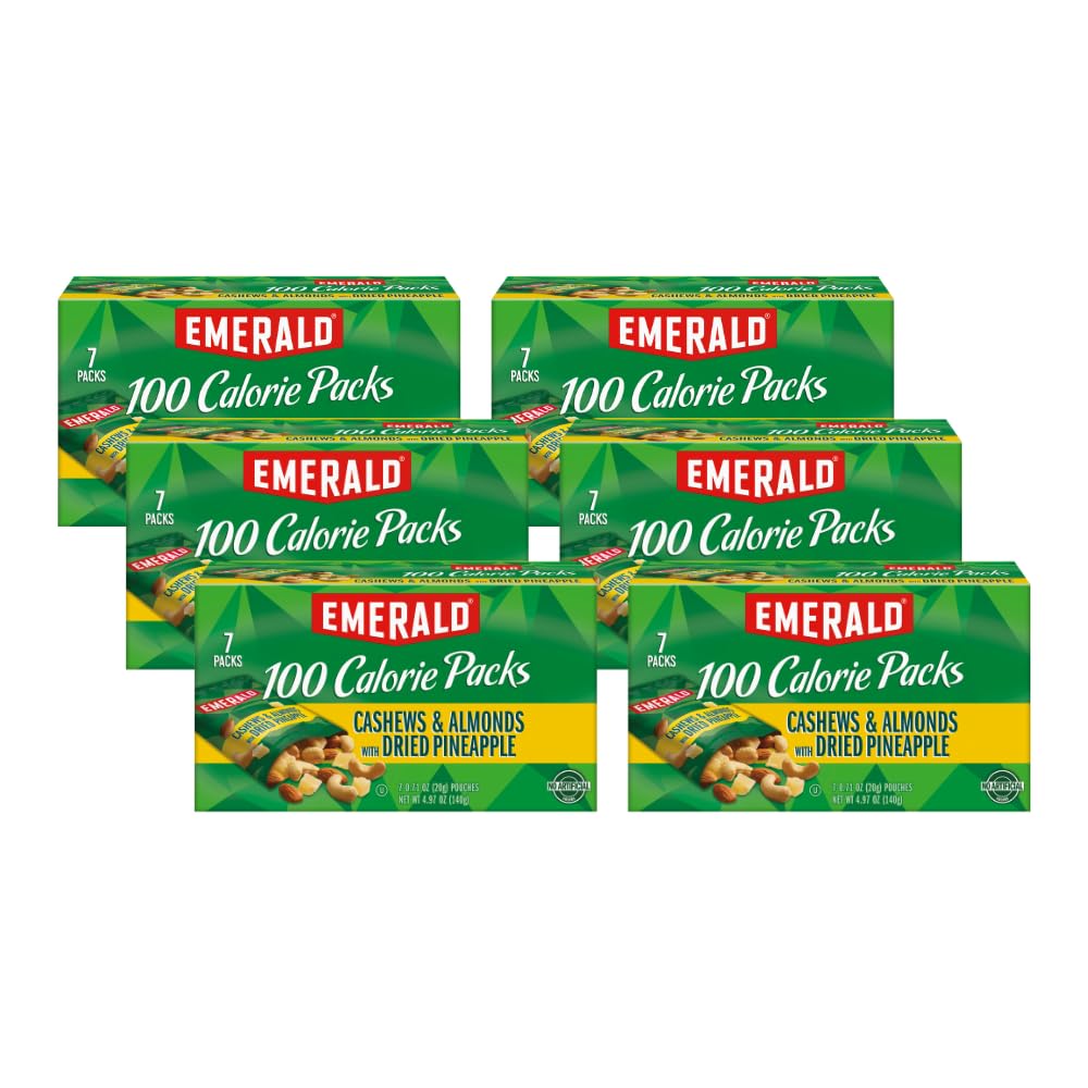 Emerald Nuts Cashews and Almonds with Dried Pineapple, 100 Calorie Packs, 7 Count, 4.97 Oz (Pack of 6)