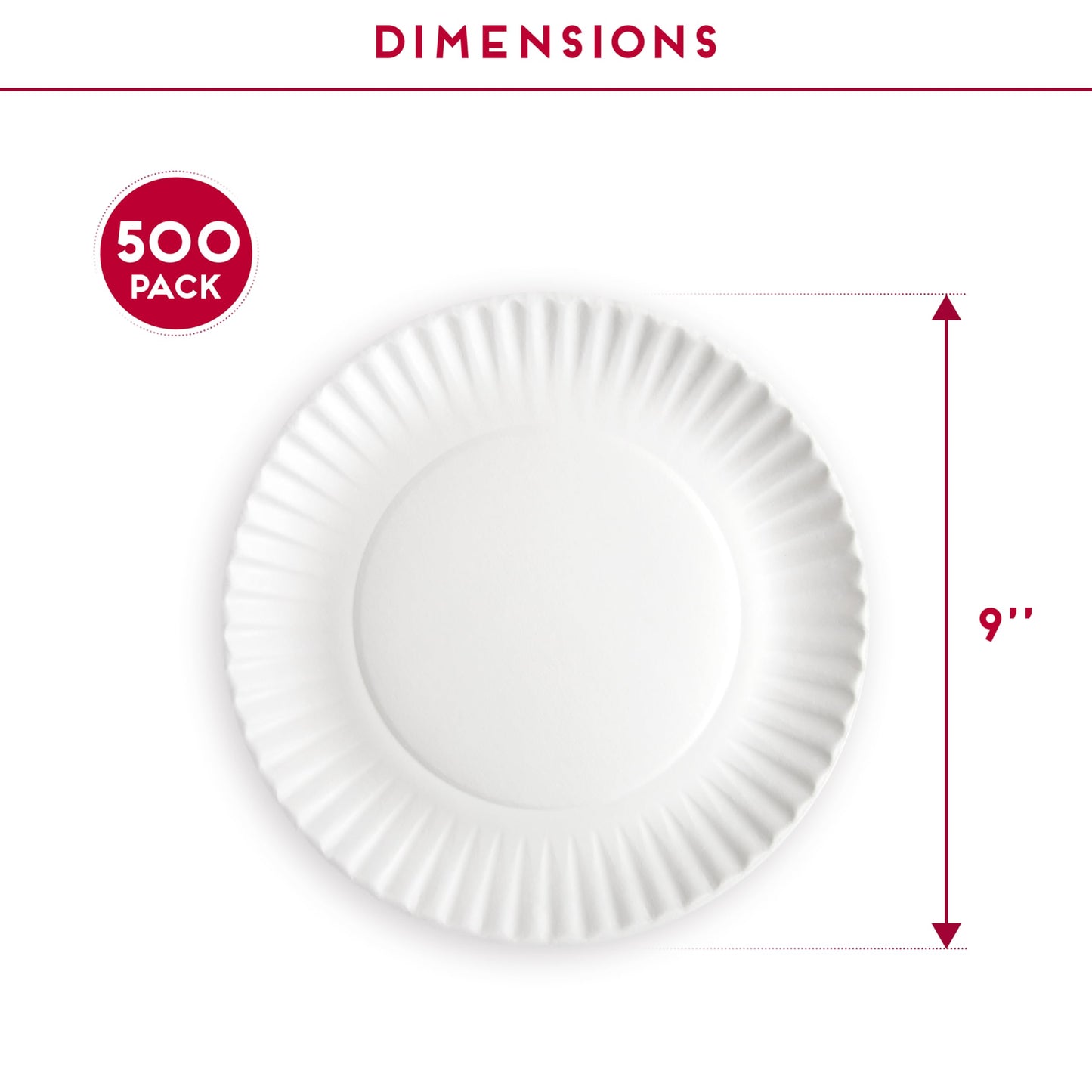 Alitte 9-Inch Disposable Paper Plates - 500 Count - Bulk Pack of Uncoated Paper Plates for Everyday Use - Dinnerware for Meals, Parties And Picnics