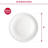 Alitte 9-Inch Disposable Paper Plates - 500 Count - Bulk Pack of Uncoated Paper Plates for Everyday Use - Dinnerware for Meals, Parties And Picnics