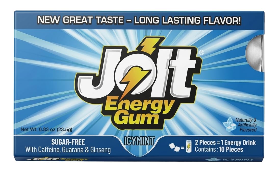 Jolt Energy Gum - Icy Mint | The OG energy gum is back | With Caffeine, Guarana & Ginseng | 120 Sugar-Free pieces | Tastes good like a mint gum should