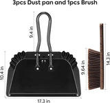 17In Extra Large Dust pan and Brush Set,Commercial Heavy-Duty Dust Pans and Wood Broom,Clip on Dust Pan Metal Edge Flat Against Floor