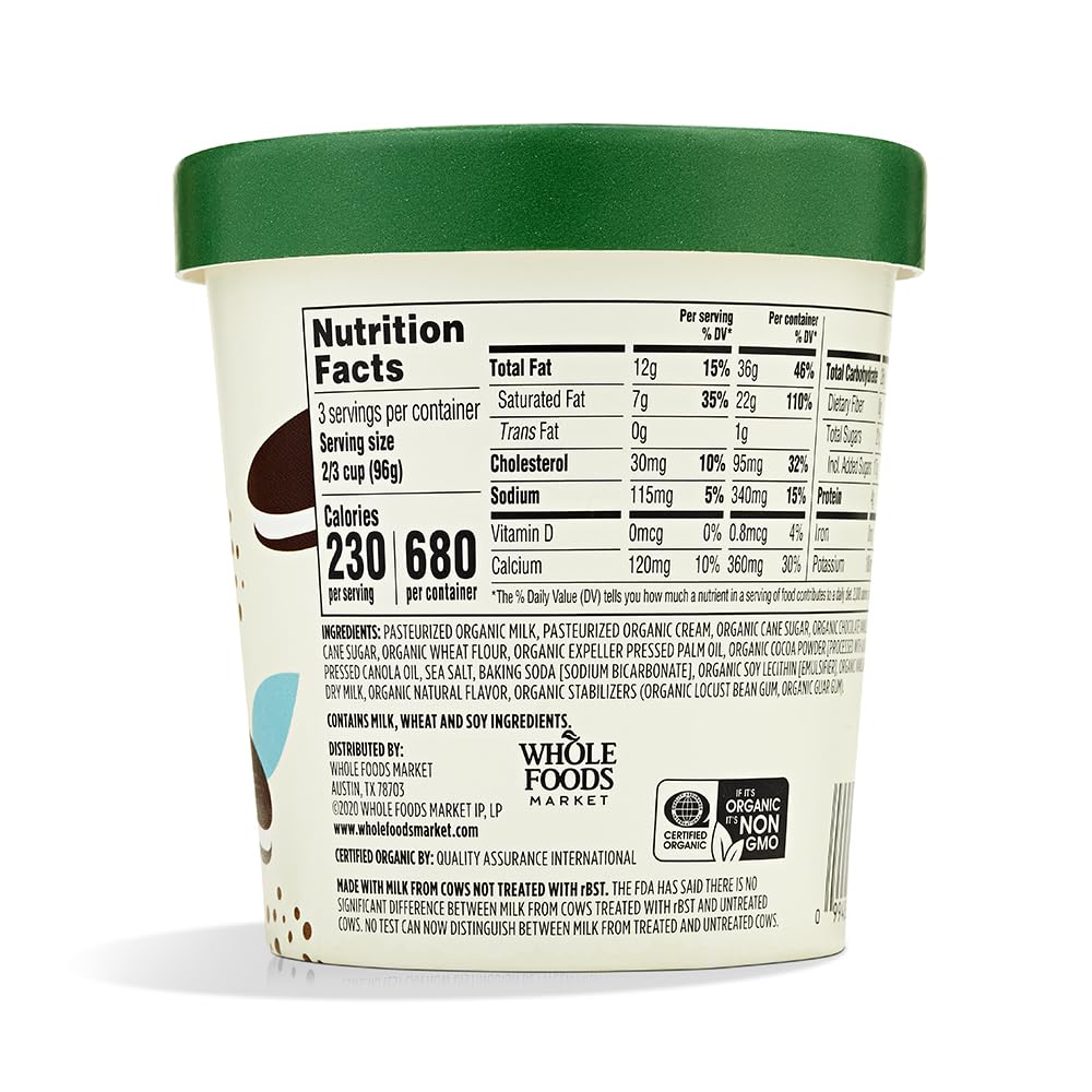 365 by Whole Foods Market, Organic Cookies & Cream Ice Cream, 1 pint
