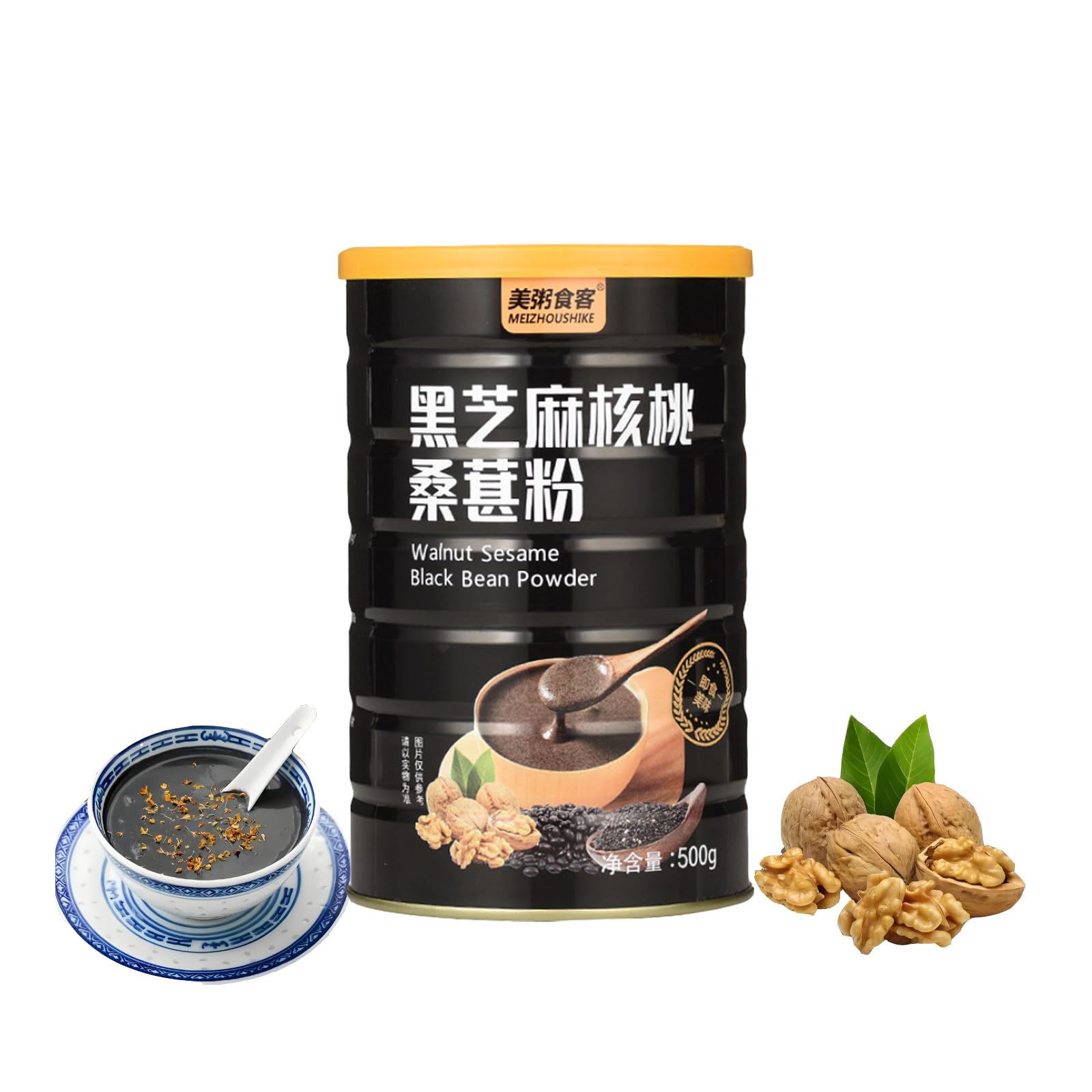 Black sesame walnut mulberry powder, grain Congee, black sesame walnut soup, instant soup, breakfast Congee, 17.64ounces, 1 can (500 grams)