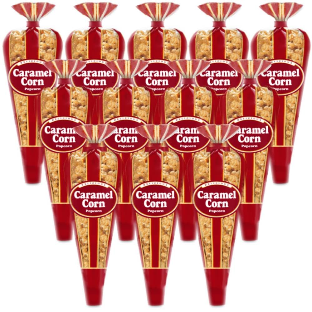 Gourmet Popcorn - Limited Edition Pack of 12 Caramel Corn Mini Cones & Exclusive Inspirational Sticker! 26.4oz total.