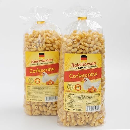 BAIERSBRONN Corkscrew Egg Noodles 2.2lb(2x1.1lb) - Authentic German Pasta, Kosher, Made with 100% Pure Durum Semolina & Fresh Eggs