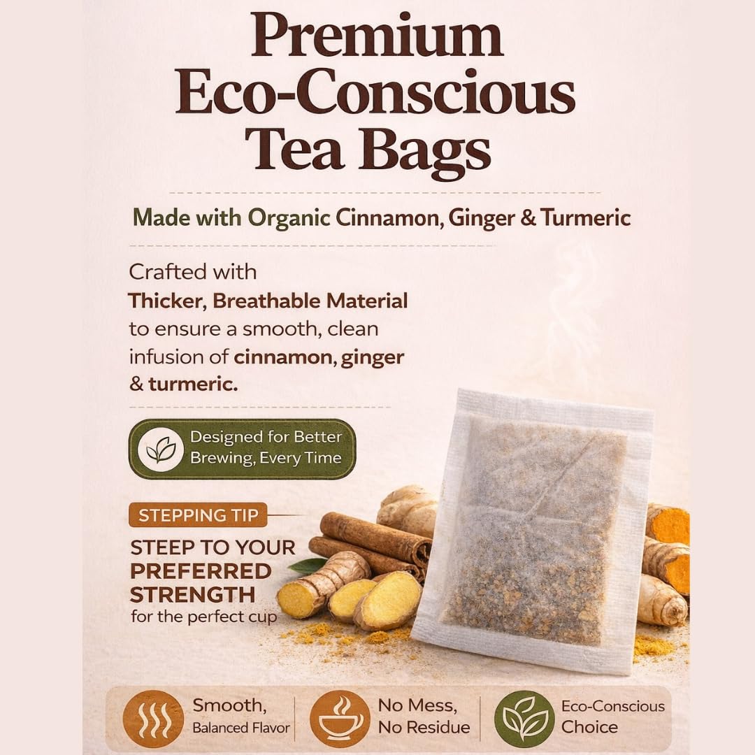 Organic Turmeric Ginger Cinnamon Herbal Tea Bags - Turmeric Ginger Herbal Tea - Caffeine Free Herbal Tea - 100 Plant-Based Tea Bags - USDA Organic