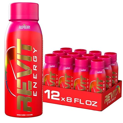 Steel Revit Energy Drink Raspberry 8oz (12-Pack) | 300mg Caffeine, 7 Essential Vitamins | Sugar-Free, Resealable Cap, All-Day Energy (1.2 PK
