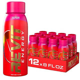 Steel Revit Energy Drink Raspberry 8oz (12-Pack) | 300mg Caffeine, 7 Essential Vitamins | Sugar-Free, Resealable Cap, All-Day Energy (1.2 PK