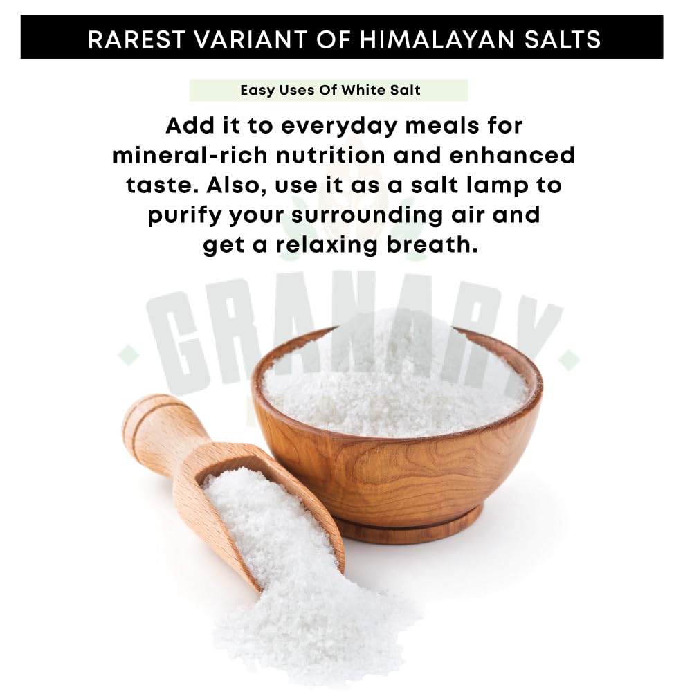 Himalayan White Salt Fine Grind by Granary Mart - Rich in Trace Minerals - Ideal for Gourmet Cooking & Savory Items - Unrefined & Natural - Affordable