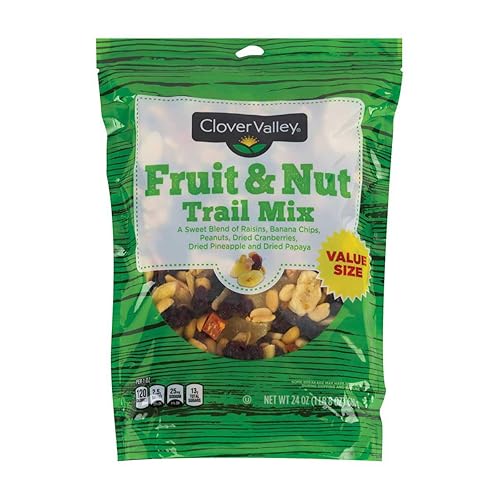 Clover Valley Fruit & Nut Trail Mix in Re-sealable Bag 24 oz. Value Size Bag - Includes Raisins, Bananas, Dried Pineapples, Papaya, Cranberries