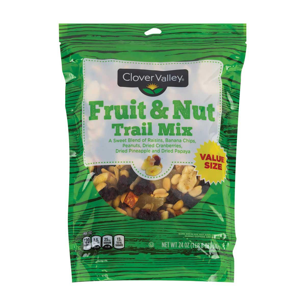 Clover Valley Fruit & Nut Trail Mix in Re-sealable Bag 24 oz. Value Size Bag - Includes Raisins, Bananas, Dried Pineapples, Papaya, Cranberries