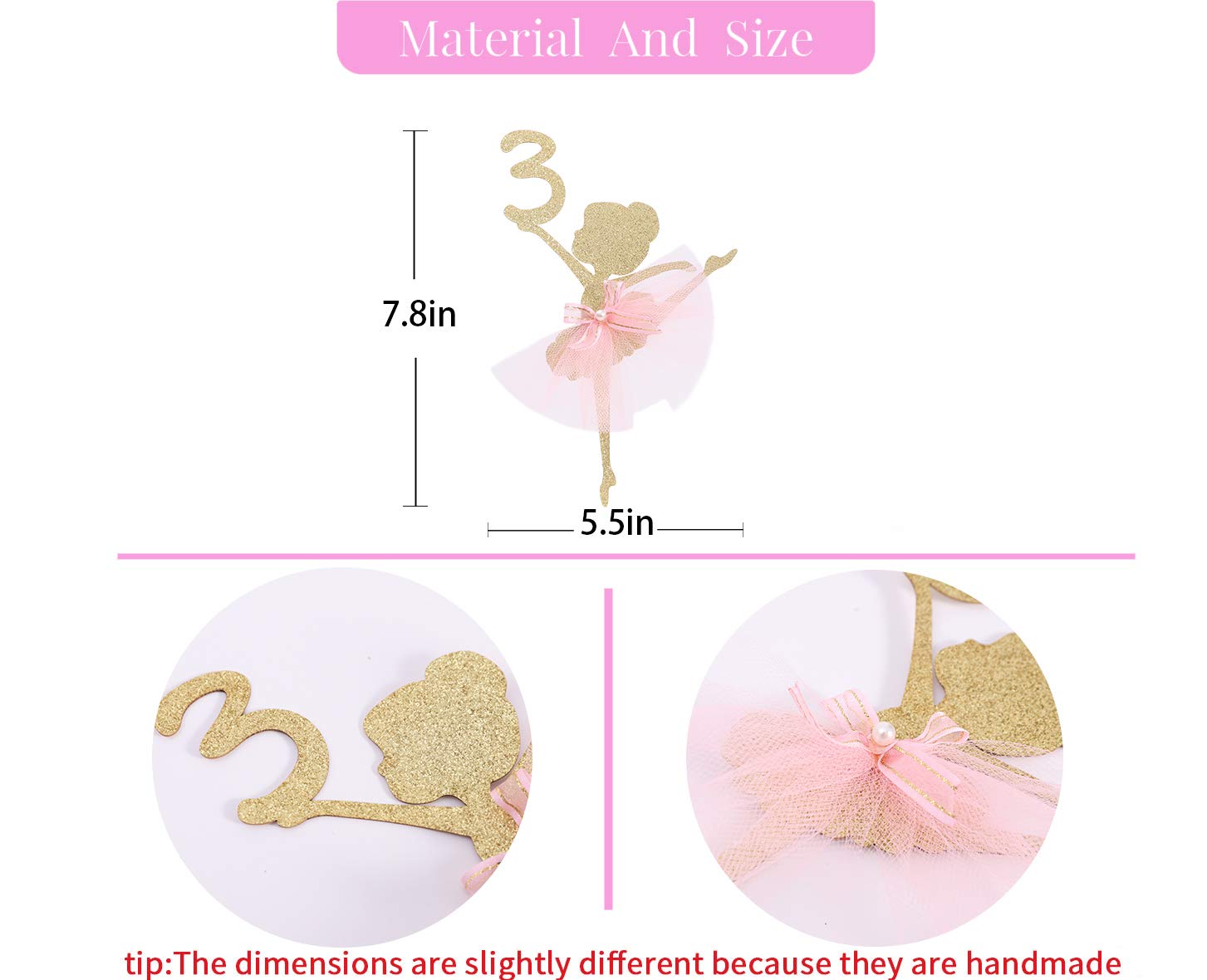 Ballet Cake Topper 1 to 5 Years Old - Ballerina, Birthday Party Decoration, Dancing Princess, Studio Photo Props (Ballerina 3)
