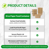 bloomoon 35 oz Paper Meal Prep Containers 50 Pack, Cardboard Food Containers with Lids for Lunch, Meal Prep Leftover Storage, Paper Togo Food