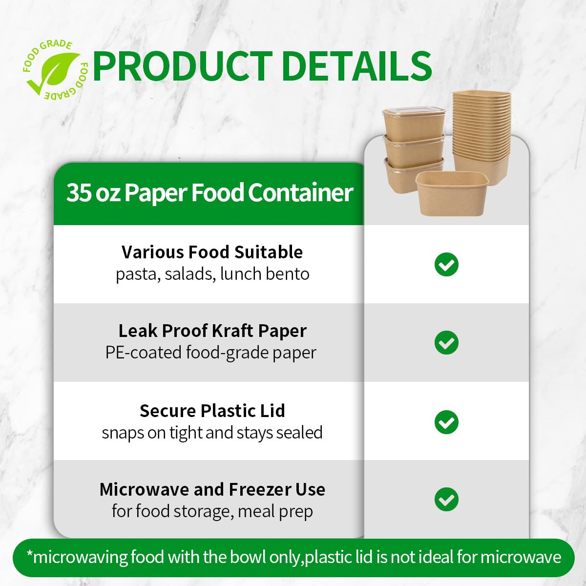 bloomoon 35 oz Paper Meal Prep Containers 50 Pack, Cardboard Food Containers with Lids for Lunch, Meal Prep Leftover Storage, Paper Togo Food