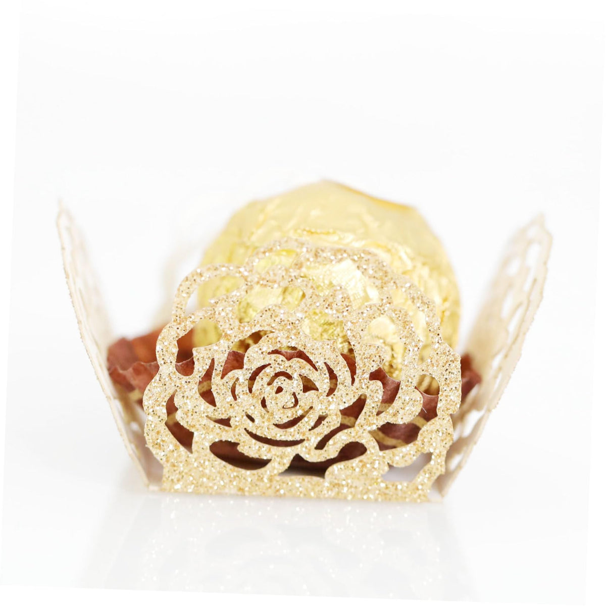 Amosfun 50Pcs Decorative Chocolate Paper Holders Hollow Truffle Cups for Party and Wedding Table Centerpieces Elegant Candy Wrapping Papers Glittering