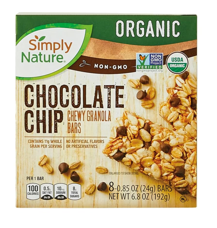 Simply Nature Organic Chewy Granola Bars - 2 Boxes (Chocolate Chip & Vanilla Chip) Set of 10