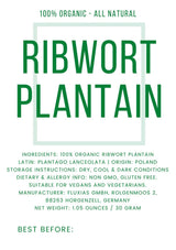 Dried Ribwort Plantain Herb - Ingredients: 100% Natural Ribwort Plantain (Plantago Lanceolata) - Net Weight: 1.05oz / 30g