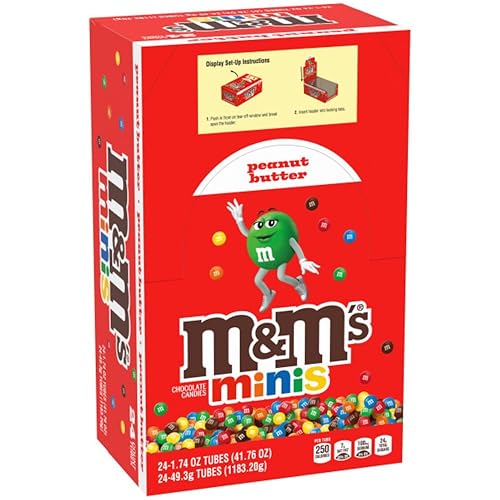 M&M'S Minis Peanut Butter Chocolate Candy Mega Tube, 41.76 Oz, 24 Ct Box (Package May Vary)