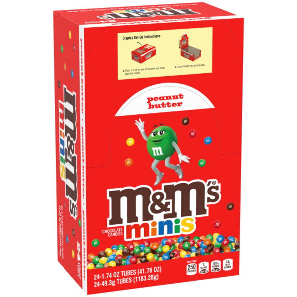 M&M'S Minis Peanut Butter Chocolate Candy Mega Tube, 41.76 Oz, 24 Ct Box (Package May Vary)