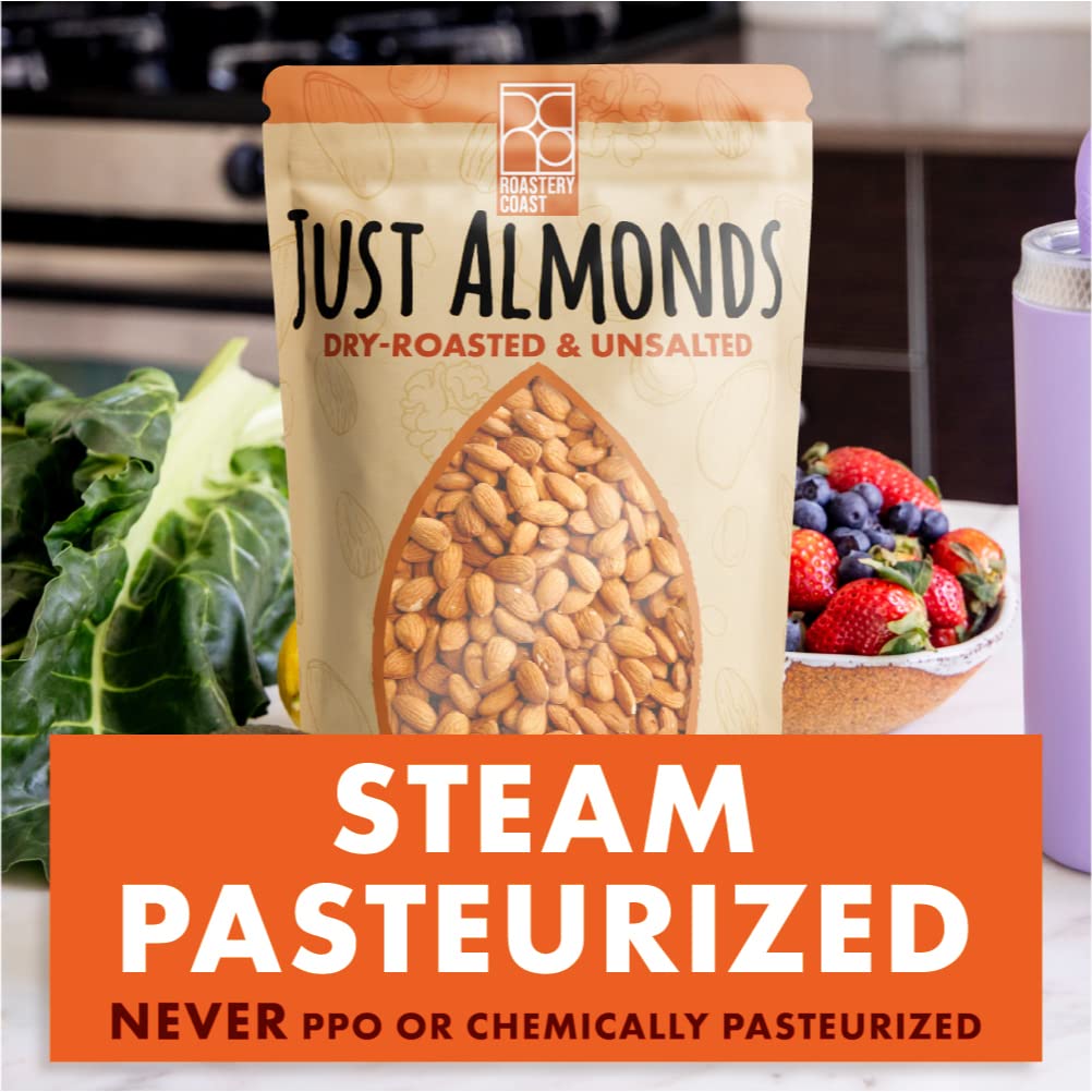 Roastery Coast - Daily Nuts Just Roasted Almonds | Almonds Bulk 3 LB | Unsalted Nuts| Slow Dry Roasted | Steam Pasteurized | Plant Protein | Gluten