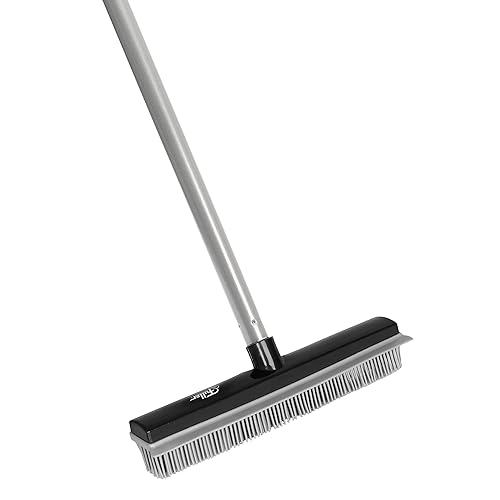 Fuller Brush Rubber Broom - for Carpets Floors Stairs Upholstery - Electrostatic Action Removes Pet Hair Lint Fuzz Dirt Particles - Built-in Squeegee