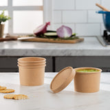 GUSTO 12 oz. Kraft Paper Food Containers with Vented Lids - [25 Count] To Go Hot Soup Bowls, Disposable Ice Cream Cups, Ideal for Hot and Cold Foods