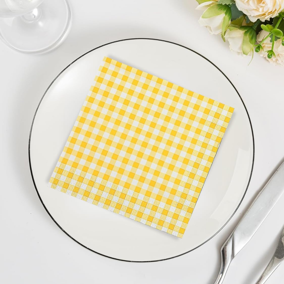 Yellow Gingham Disposable Paper Napkins (48 per set) Party Supplies