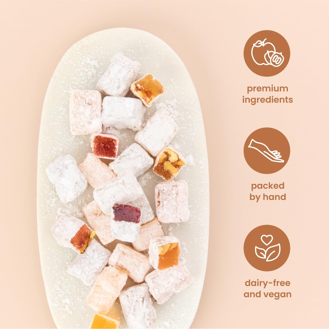 Liberty Orchards, Sugar Free Aplets & Cotlets - Vegan Gourmet Snack, Sugar Free Turkish Delight Candy Gift Box 8 Oz.