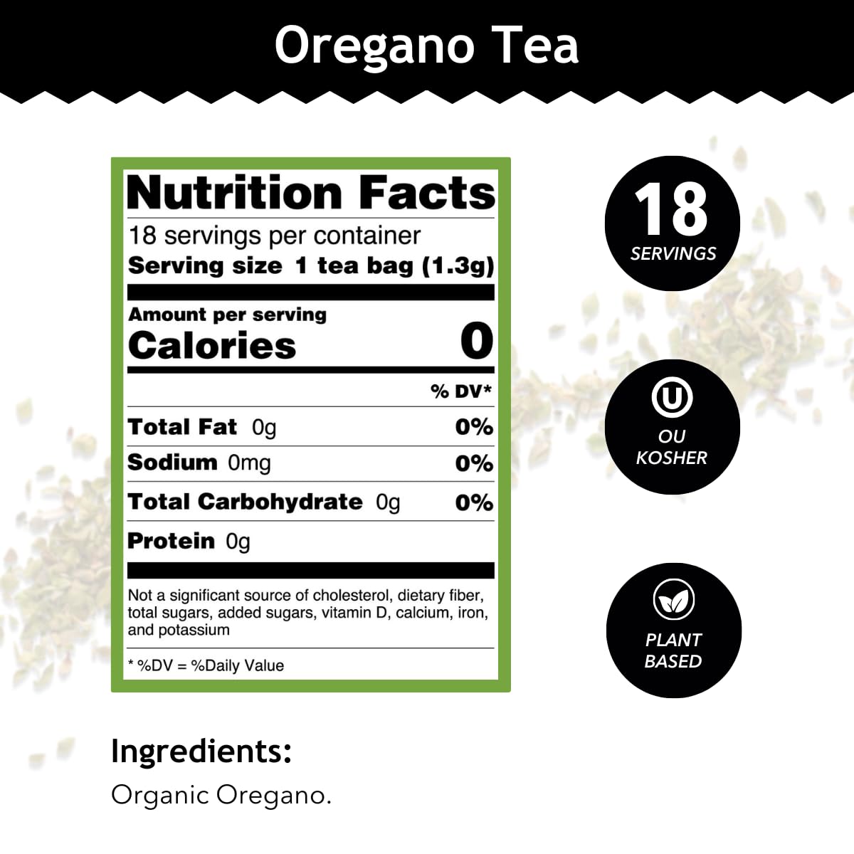 Buddha Teas - Organic Oregano Tea - Herbal Tea - For Health & Wellbeing - With Antioxidants & Minerals - Clean Ingredients - Caffeine Free - OU Kosher
