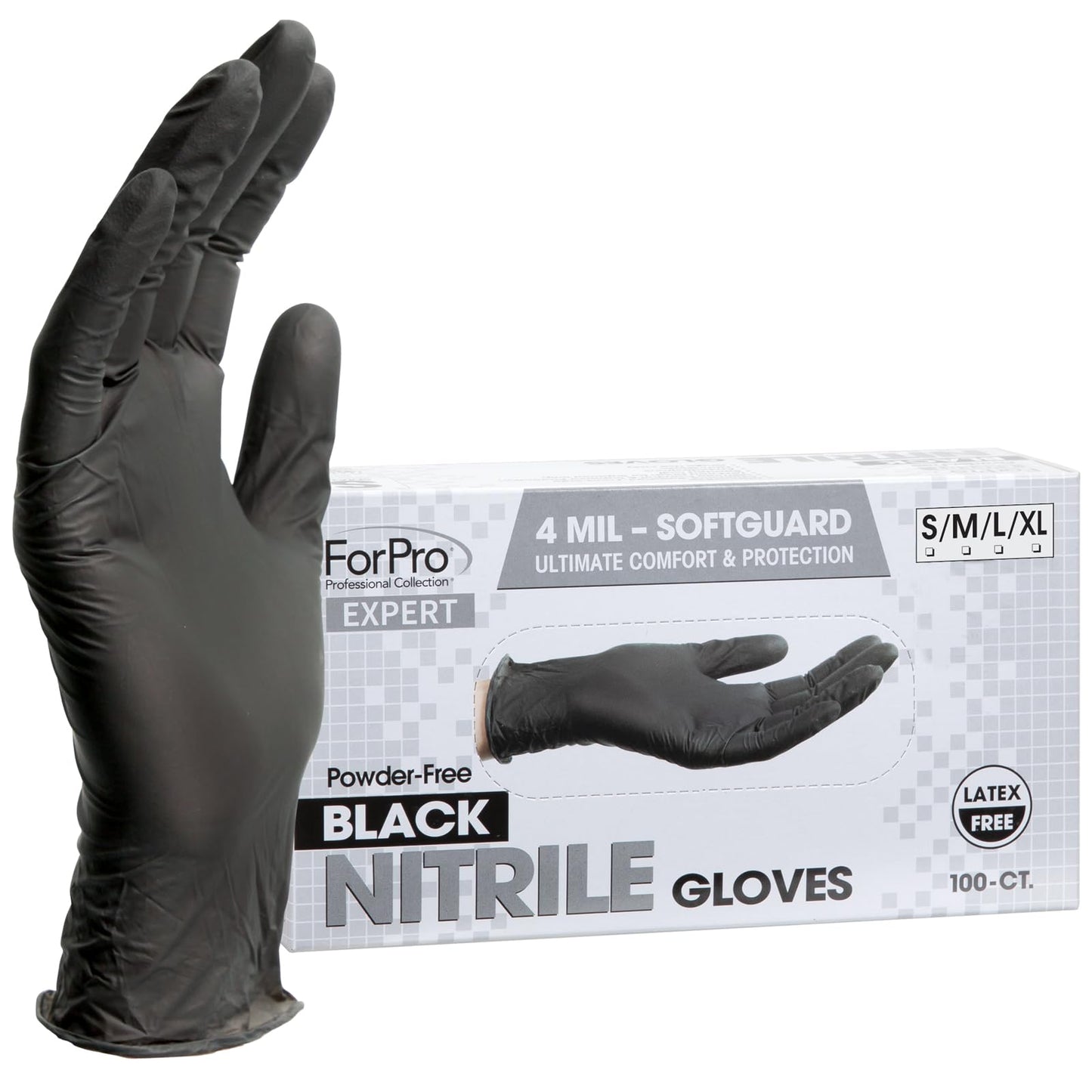 ForPro Expert SoftGuard Disposable Nitrile Gloves, Ultimate Comfort & Protection, Powder-Free, Latex-Free, Non-Sterile, Food Safe, 4 Mil, Black
