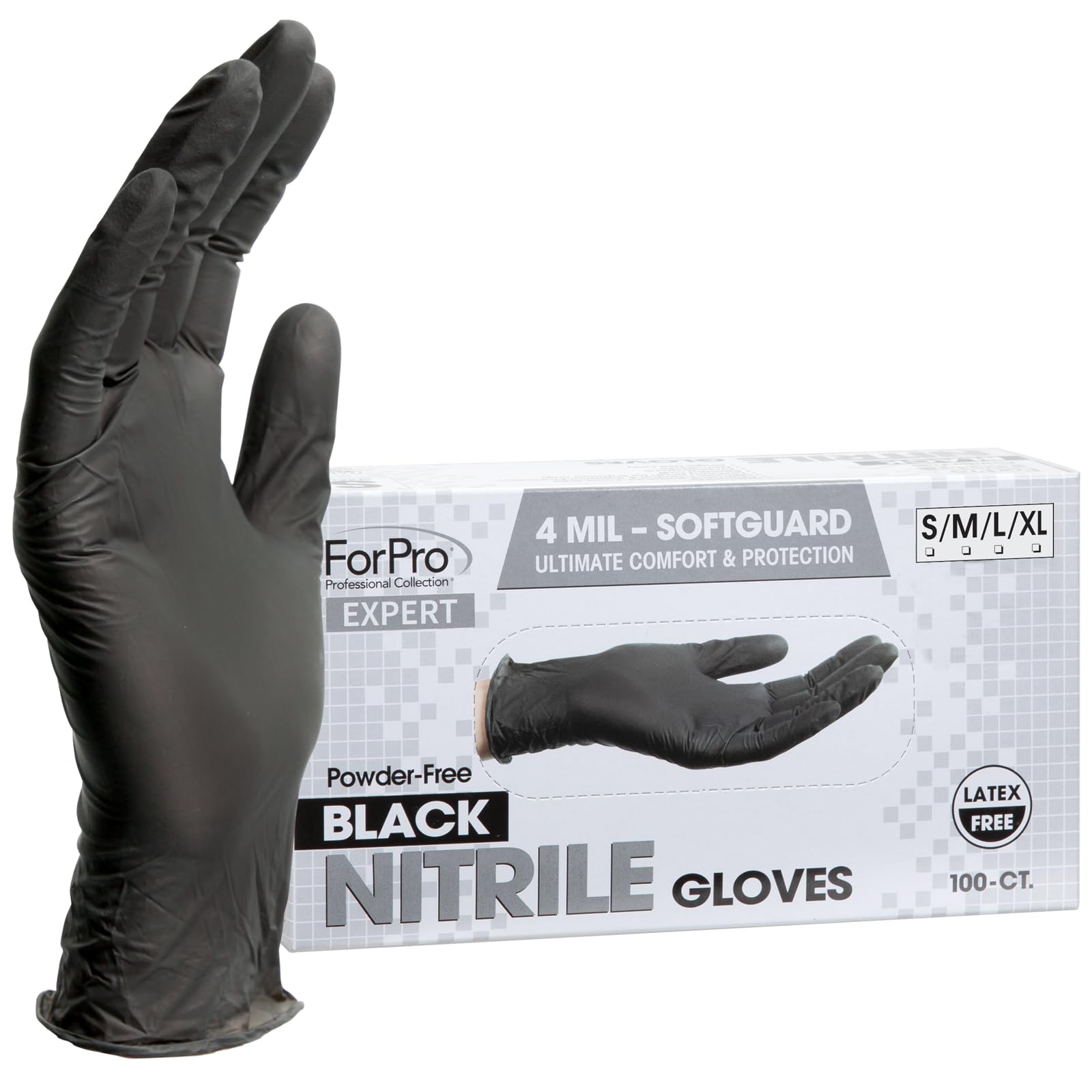 ForPro Expert SoftGuard Disposable Nitrile Gloves, Ultimate Comfort & Protection, Powder-Free, Latex-Free, Non-Sterile, Food Safe, 4 Mil, Black