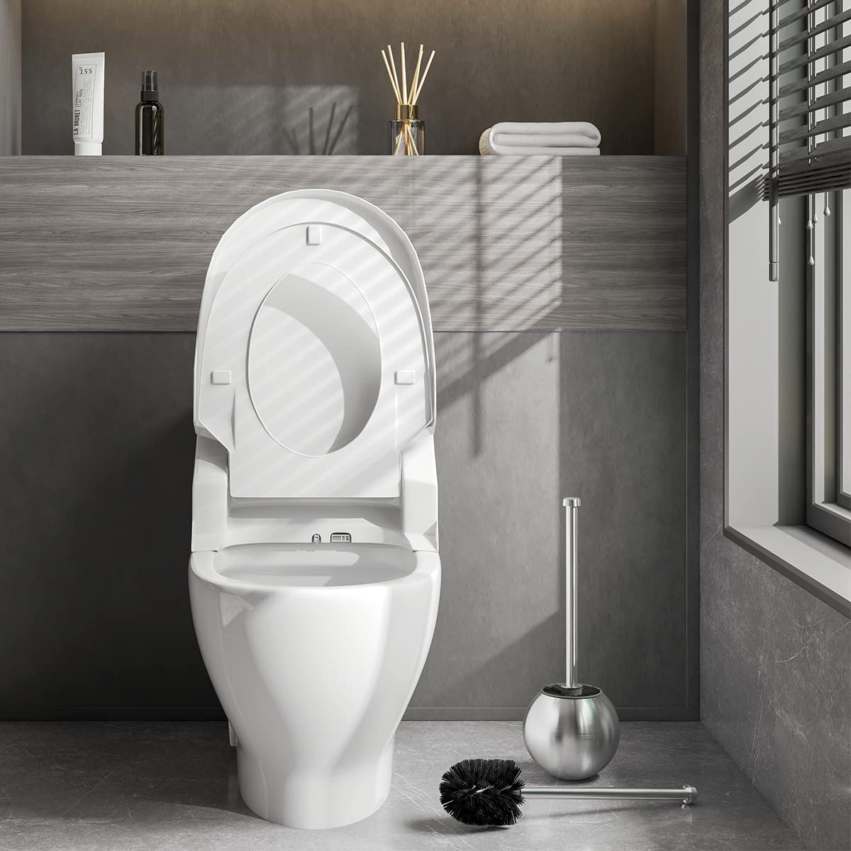 Eviva Elegant Round Toilet Bowl Brush and Holder - Metal Toilet Brushes for Bathroom with Holder - Modern Toilet Bowl Cleaner Brush Accent Piece
