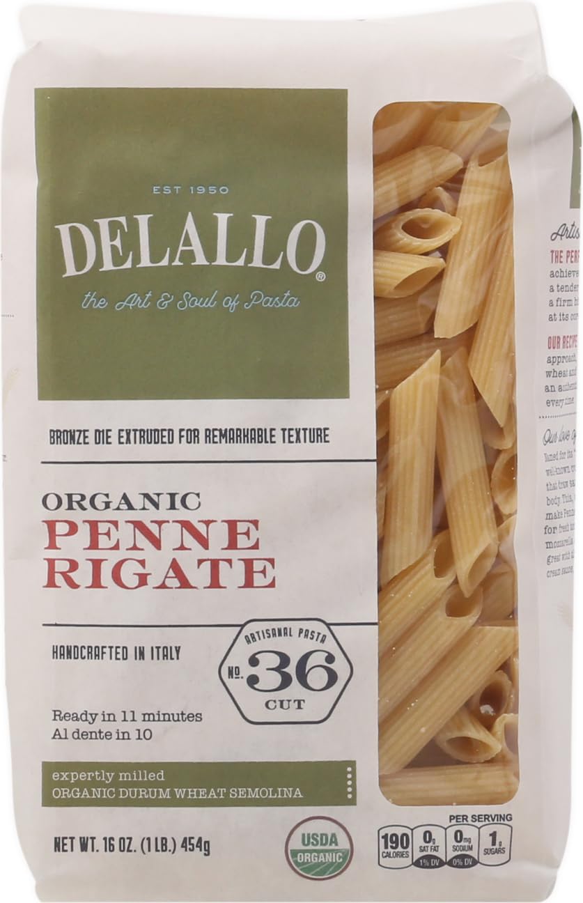 DELALLO Organic Penne Rigate #36, 16 OZ