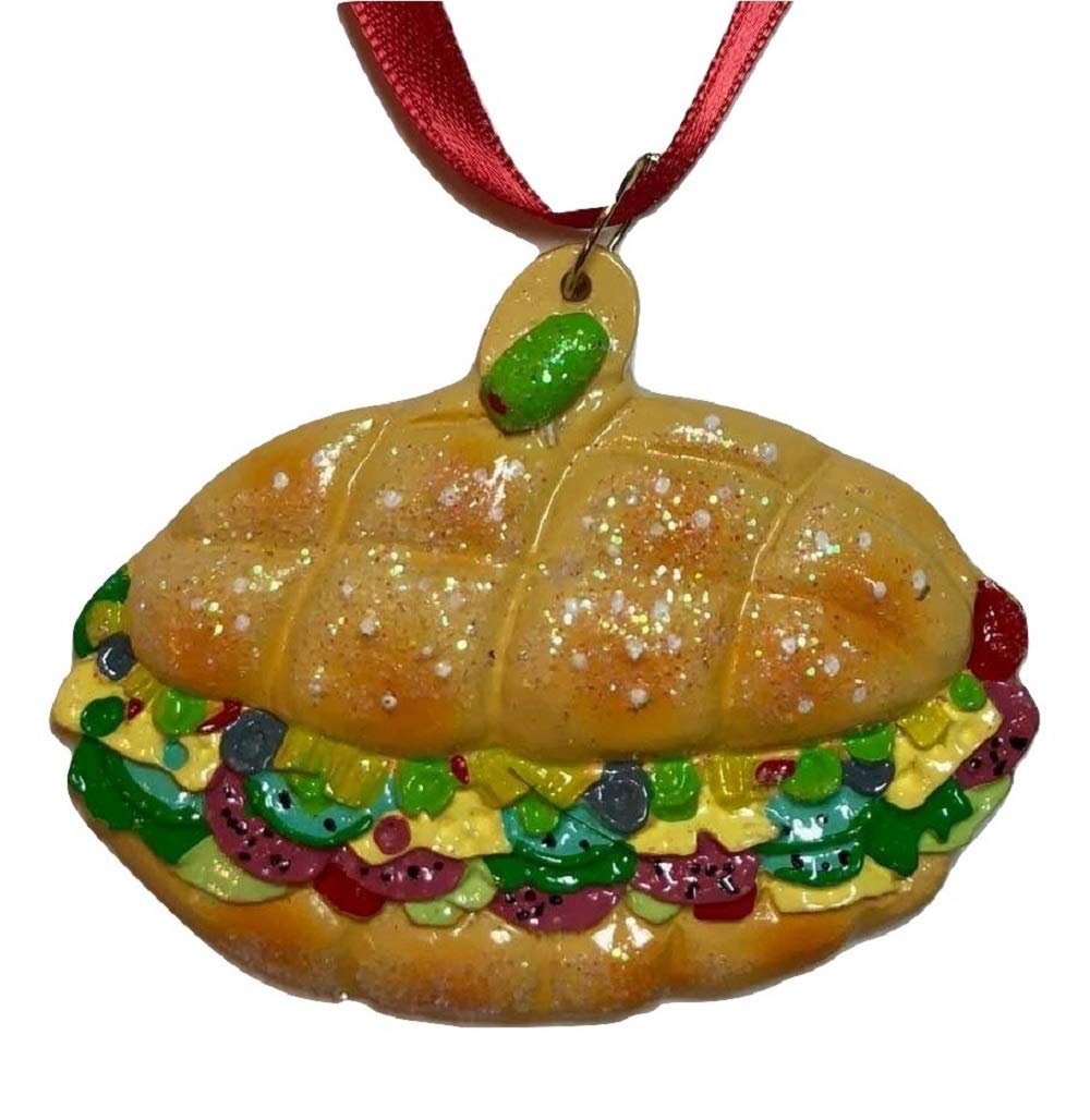 Muffaletta Italian Sandwich Christmas Mardi Gras Tree Ornament Sicilian Bourbon Street New Orleans po boy Olive French Quarter