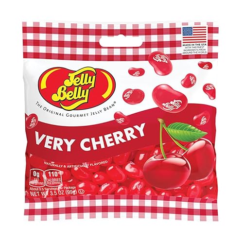 Jelly Belly Very Cherry Jelly Beans, 3.5 Ounce Grab and Go Bag - Kosher, Fat Free Candy with True-to-Life Cherry Flavor