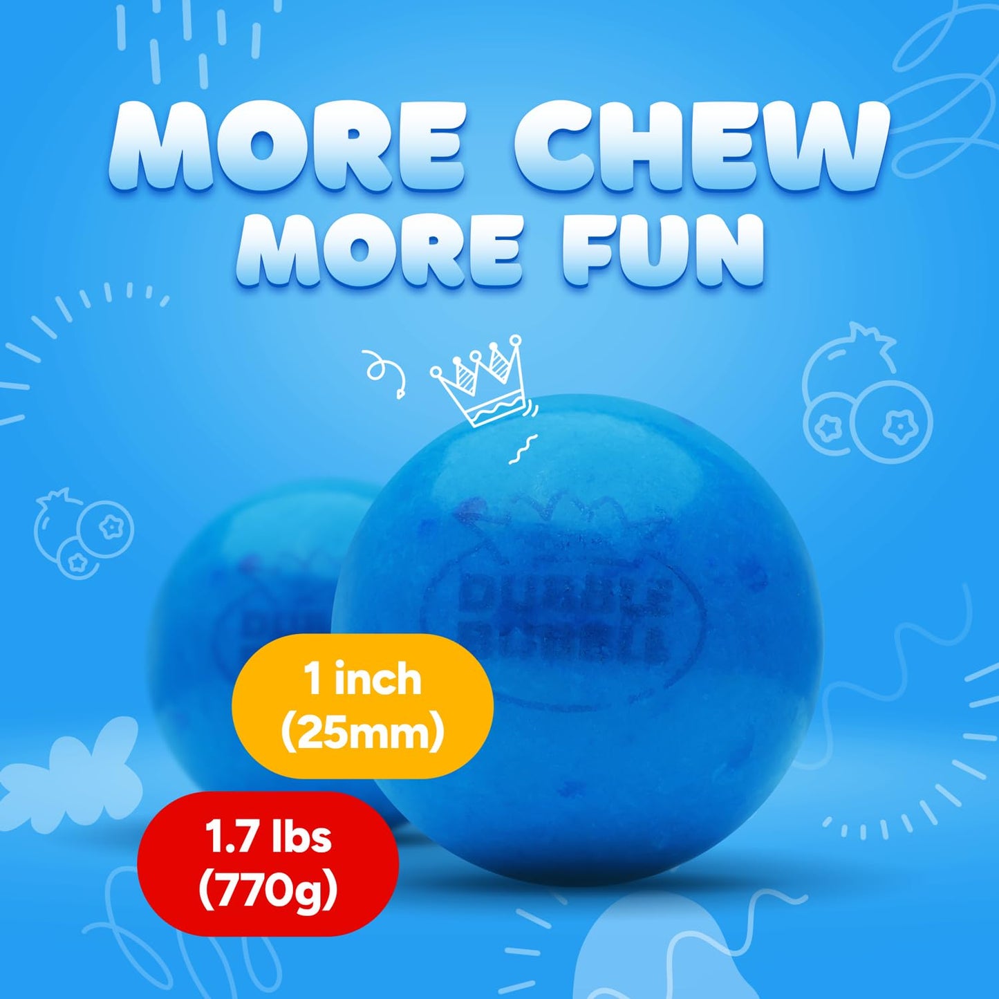 Gumballs for Gumball Machine - 1 Inch Double Bubble Gumballs - Berry Blots Big Gum Balls in Resealable Bag - 1.7 Lb Gumball Machine Refills - 96 Pcs