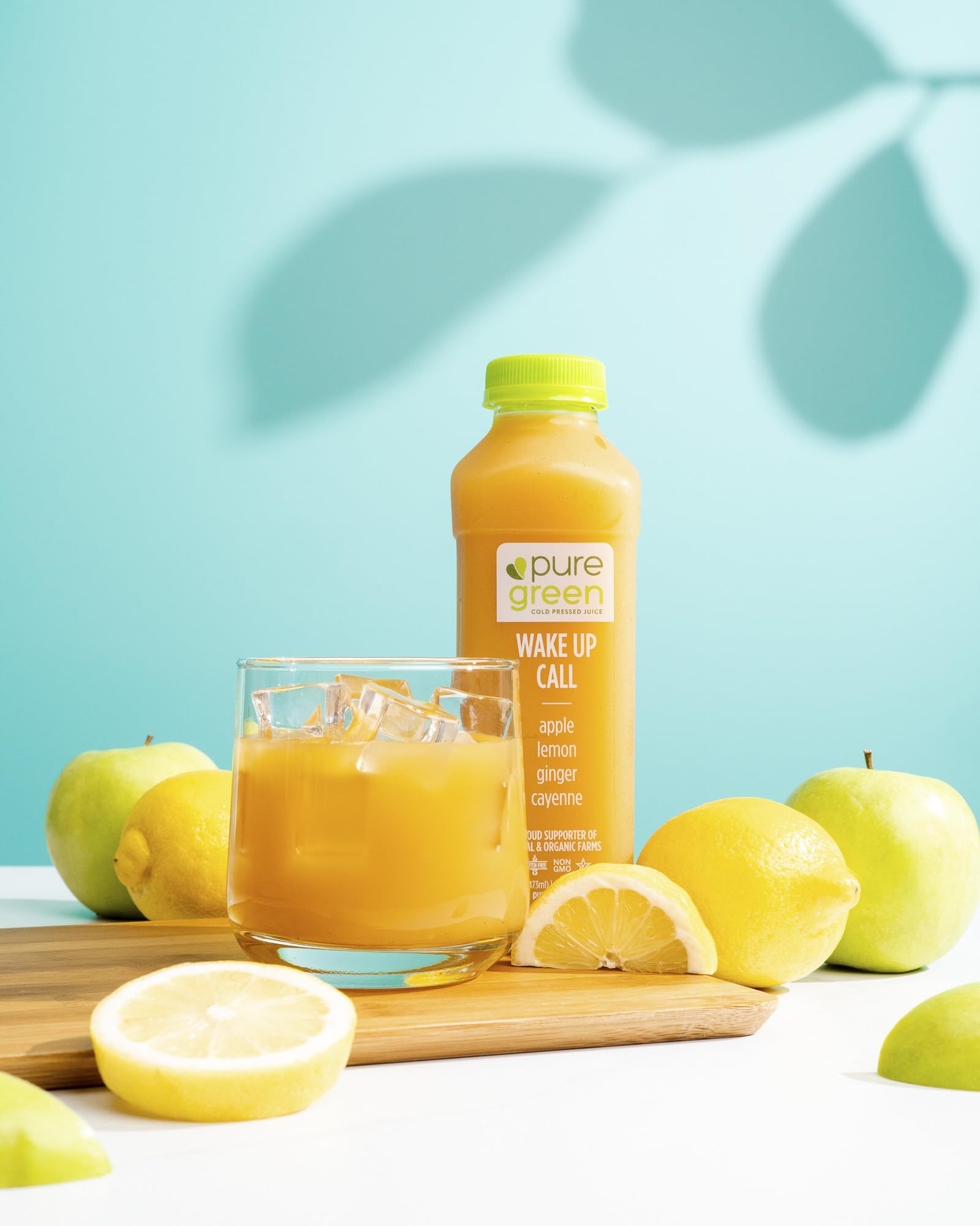 Pure Green Cold Pressed Juice - Wake Up Call - Fresh Functional Blend with Apple, Ginger, Lemon, Cayenne - Natural, Gluten Free, Non-GMO, No