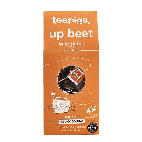 Teapigs Organic Up Beet Tea Made With Whole Tea Leaves, Natural Ingredients, Non-GMO, Energy Boosting Hibiscus – 15 Count (1 Pack of 15 Tea Temples)