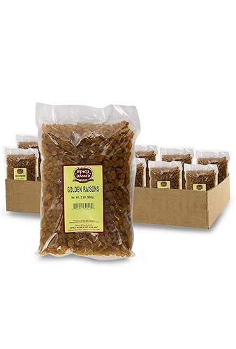 Golden Raisins 2 LB Bag - Premium Large Seedless Dried Sultanas from South Africa - No Added Sugar | by Spicy World (Pack of 12)