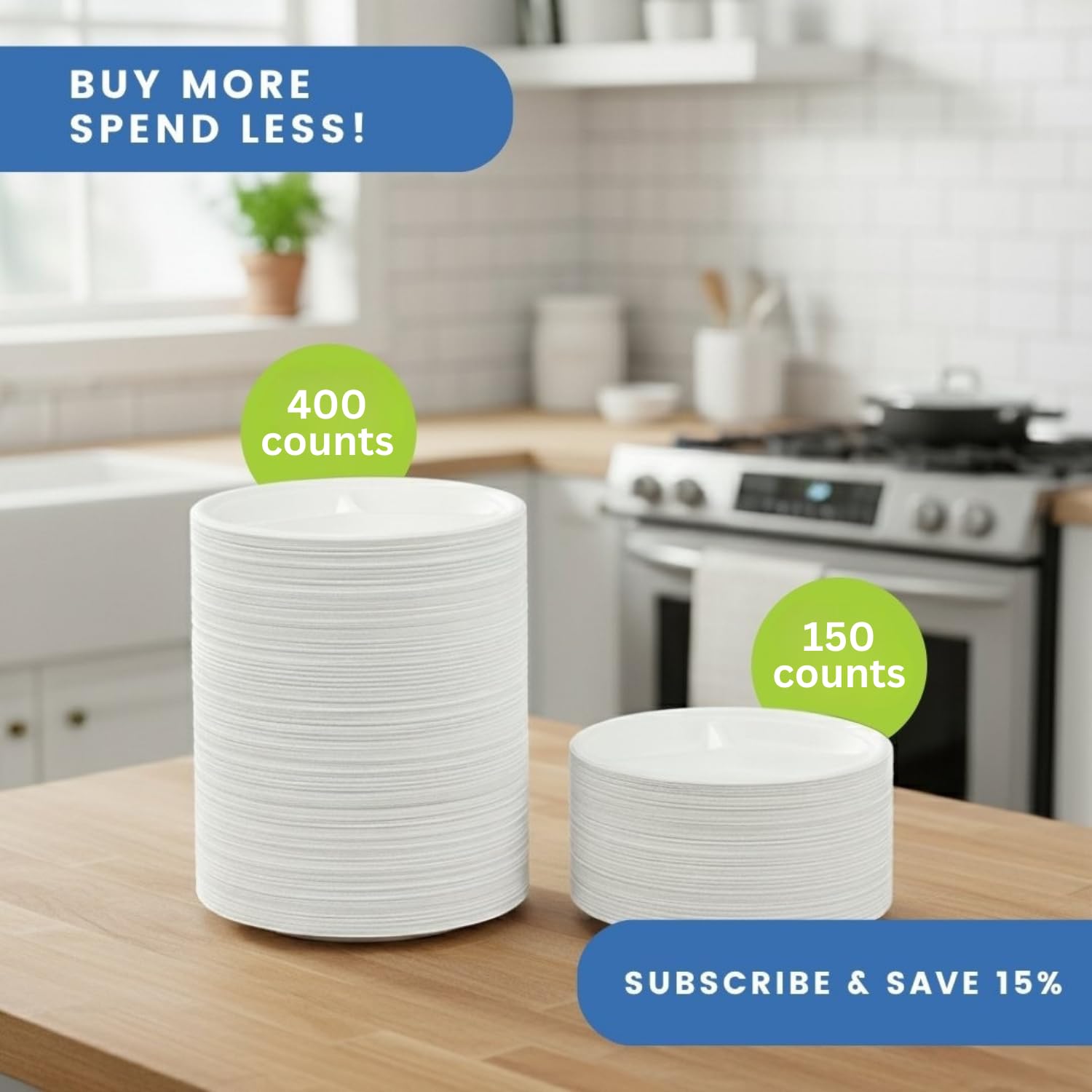 Urban Box Co. 9 Inch 3 Compartment Paper Plates - 150 Pack Heavy-Duty & Sturdy Sectional Compostable Dinner Plates, Perfect for Everyday Use